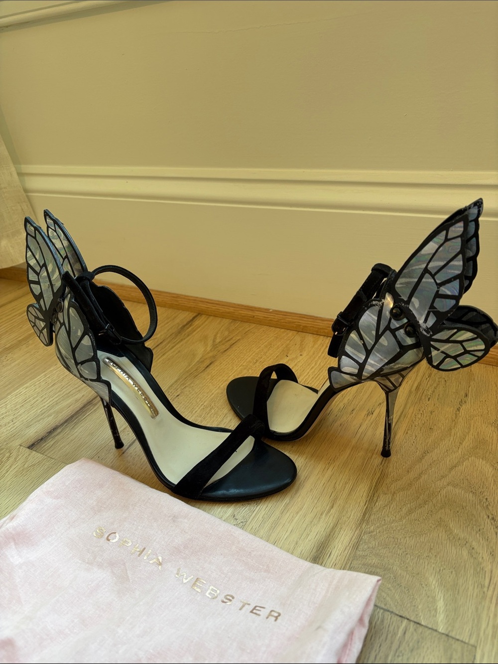 Sophia Webster Black Winged Ankle-Strap Sandals
